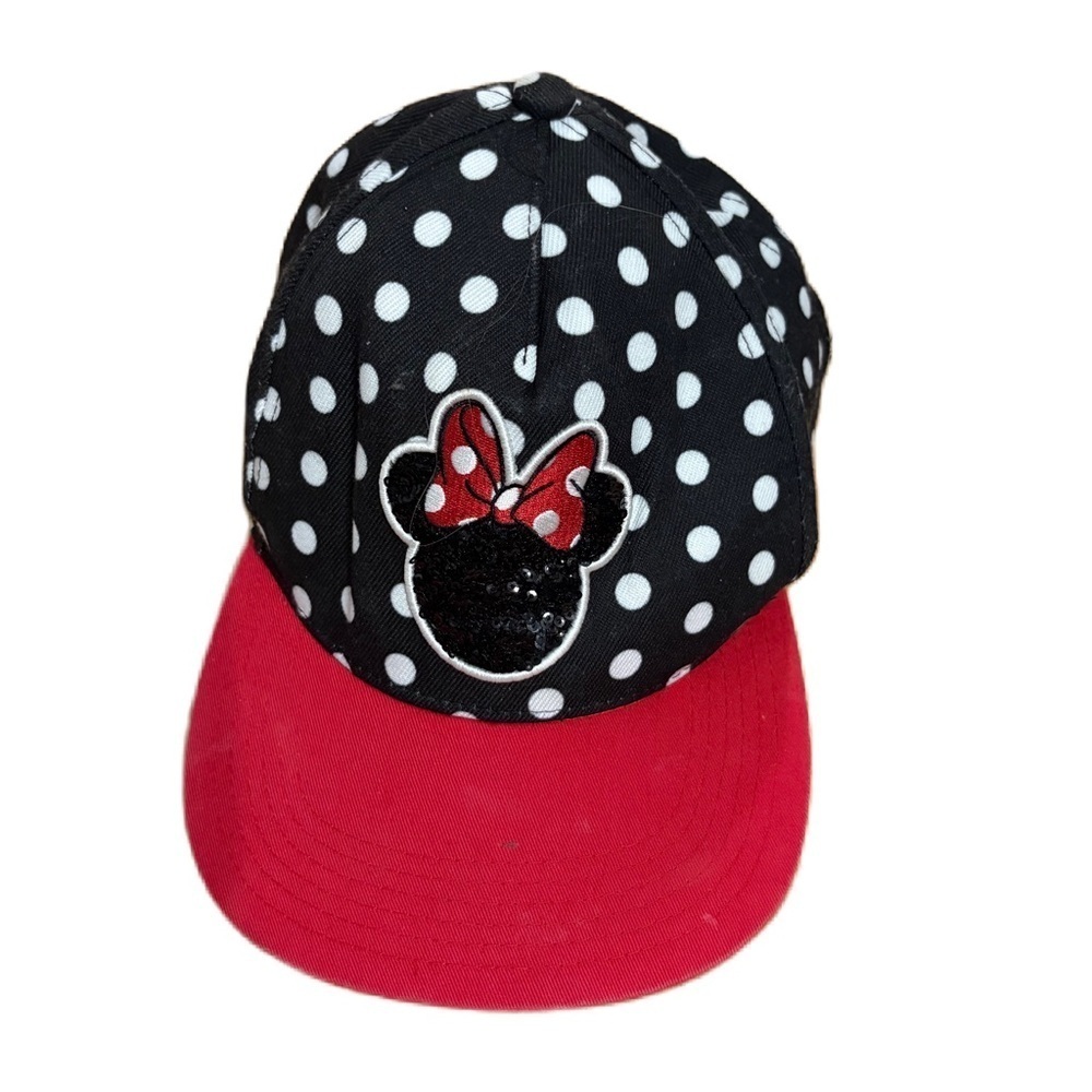 Disney Minnie Mouse Sequin Red Black & White Polka Dot Cap Snap-back Hat